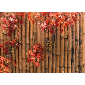 Red Maple Leaves Bamboo Stick Backdrop Photo Booth Studio Photography Background Decoration Prop 