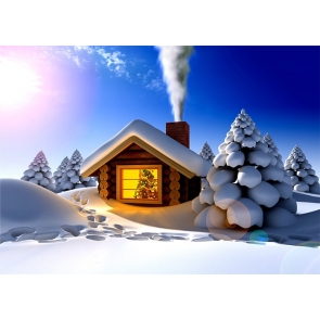 Winter Snow Covered Wood House Christmas Party Backdrop Stage Decoration Prop Photography Background