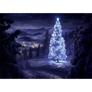 Snow Covered White Lights Decoration Christmas Tree Backdrop Party Decoration Prop Photography Background
