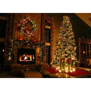 Brilliant Lights Decoration Christmas Tree Fireplace Backdrop Party Stage Photography Background