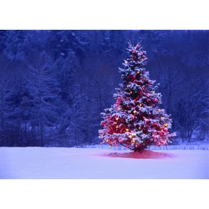 Snow Covered Lights Decoration Christmas Tree Backdrop Party Photography Background