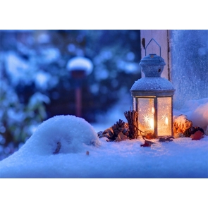 Snow Covered Candlelight Christmas Backdrop Photo Booth Photography Background