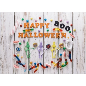 White Wood Happy Boo Halloween Baby Shower Backdrop Photography Background