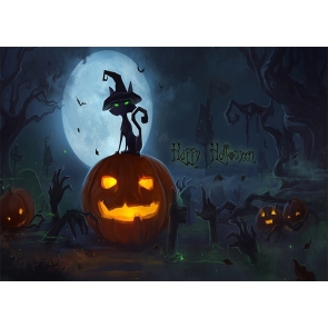 Under The Moon Dark Scary Finger Cat Pumpkin Happy Halloween Party Backdrop Decoration Prop