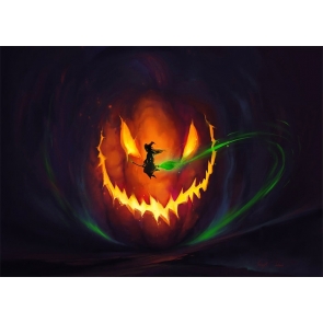 Scary Dark Pumpkin Witch Flying On Broom Halloween Backdrop Stage Decoration Prop Photo Booth Photography Background