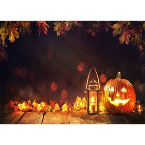 Lovely Pumpkin Candlelight Maple Leaf Wood Board Halloween Backdrop Photo Booth Photography Background