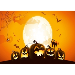 Gold Moon Pumpkin Theme Halloween Photo Backdrop Party Decoration Prop Background