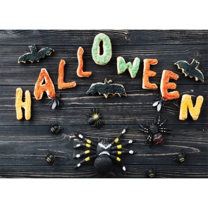 Black Wood Spider Bat Halloween Photo Backdrop Baby Shower Photography Background Decoration Prop