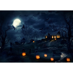 Scary Dark Night Pumpkin Village Halloween Party Backdrop Stage Photography Background Decoration Prop