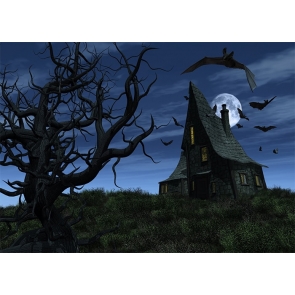 Collapsed Wood House Scary Bat Halloween Party Backdrop Stage Photography Background Decoration Prop