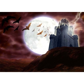 Moon Under Lightning Flight Bat Castle Halloween Backdrop Photography Background Decoration Prop