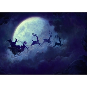 Santa's Sleigh Flying At Night Christmas Party Backdrop Stage Photography Background Decoration Prop