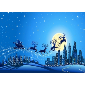 Cartoons Santa's Sleigh Flying At Moon Christmas Party Backdrop Stage Photography Background 