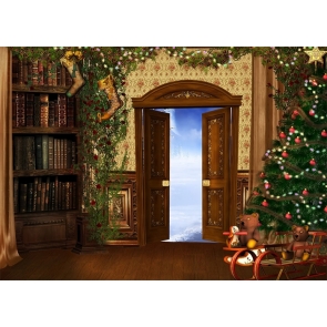 Retro Bookshelf Christmas Stage Backdrops Party Decoration Prop Photography Background