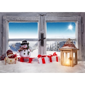 Snow Covered Wood Glass Windows Christmas Photo Photography Background