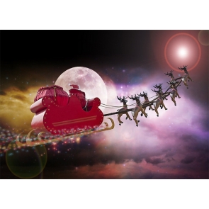 Santa's Sleigh Flying At Moon Sky Christmas Party Backdrop Stage Photography Background
