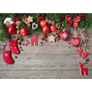 Red Apple Wood Board Christmas Party Backdrop Decoration Prop Photography Background