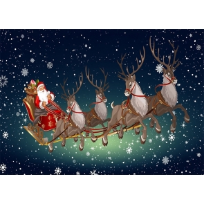 Santa's Sleigh Flying At Snowflake Sky Christmas Party Backdrop Stage Decoration Prop Photography Background