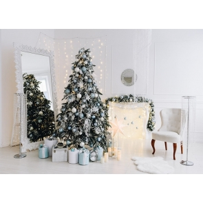 White Wood Wall Christmas Tree Backdrop Party Photography Background Decoration Prop