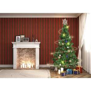 White Fireplace Christmas Tree Backdrop Stage Party Photography Background Decoration Prop 