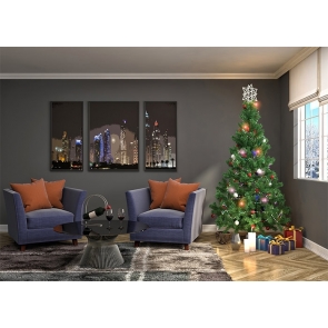 Christmas Tree Backdrop Stage Party Living Room Decoration Prop Background 