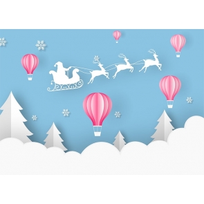 Cartoon Cute Santa's Sleigh Flying At Hot Air Balloon Christmas Backdrop Baby Shower Kid Birthday Photography Background Decoration Prop