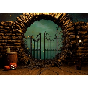 Old Round Stone Wall Pumpkin Halloween Backdrop Photo Booth Photography Background Decoration Prop