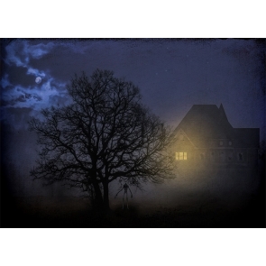 Terrifying Dark Night Skull Wood House Halloween Party Decoration Prop Photography Background