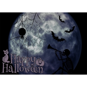 Under The Full Moon Spider Web Bat Black And White Halloween Backdrop Party Photography Background
