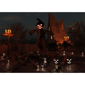 Terrifying Dark Night Scary Pumpkin Scarecrow Halloween Backdrop Party Decoration Prop