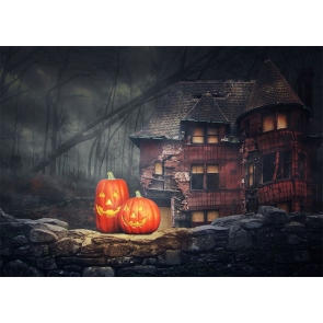 Dark Forest Dilapidated Castle Pumpkin Halloween Backdrop Studio Photography Background