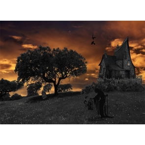 Scary In The Sunset Stone House Halloween Party Backdrop Stage Photography Background Decoration Prop