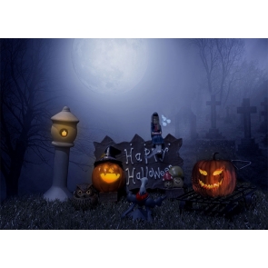 Terrifying Cemetery Scary Pumpkin Halloween Photo Backdrop Photography Background Decoration Prop