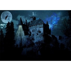 In The Full Moon Dark Forest Castle Halloween Backdrop Party Decoration Prop Photography Background