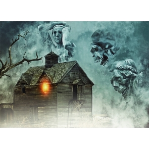 Terrifying Skull Sky Wood House Halloween Party Backdrop Stage Photography Background