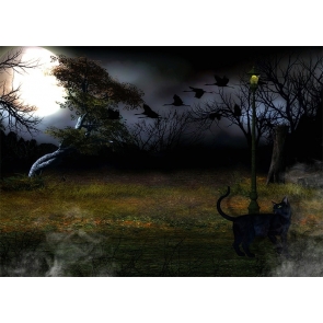 Dark Forest Scary Cat Halloween Background Party Backdrop Decoration Prop