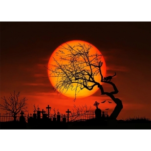 In The Gold Full Moon Dark Terrifying Cemetery Graveyard Halloween Backdrop Party Decoration Prop Photography Background