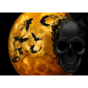 Gold Full Moon Dark Skull Bat Halloween Party Backdrop Decoration Stage Photography Background