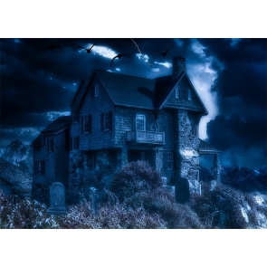 Terrifying Graveyard Villa Halloween Party Backdrop Stage Decoration Prop Photography Background