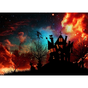 Under The Gold Star Sky Dark Castle Graveyard Halloween Party Backdrop Decoration Prop Photography Background
