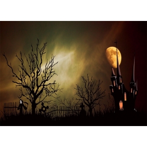 Under The Gold Moon Dark Skull Graveyard Castle Halloween Backdrop Party Decoration Prop Background