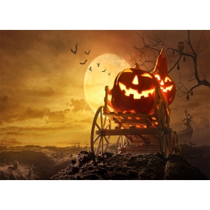 Full Moon Wood Cart On Pumpkin Theme Halloween Party Backdrop Decoration Photography Background