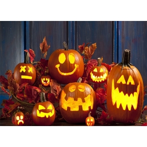 Scary Pumpkin Theme Wood Wall Halloween Party Backdrop  Photography Background Decoration Prop