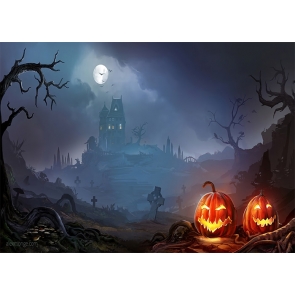 Dark Night Graveyard Castle Scary Pumpkin Halloween Party Backdrop Decoration Prop Background