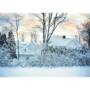 Snow Covered Village Winter Scene Backdrops Christmas Party Stage Photography Background