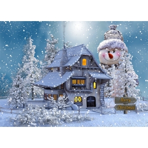 Wonderland Giant Snowman Wood House Merry Christmas Backdrop Stage Party Photography Background