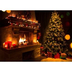 Retro Fireplace Christmas Tree Backdrop Christmas Party Decoration Photography Background