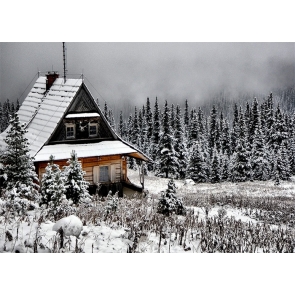 Snow Covered Forest Wood House Winter Scene Backdrops Christmas Photography Background