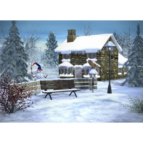 Snow Covered Stone House Christmas Backdrop Stage Party Photography Background Decoration