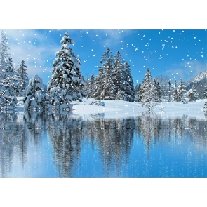 Snow Covered Forest Lake surface Winter Scene Backdrops Christmas Party Photography Background Decoration